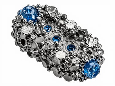 Extremely detailed structural scan of a high-density molecular alloy, high-contrast scientific detail, metallic gray reflections.