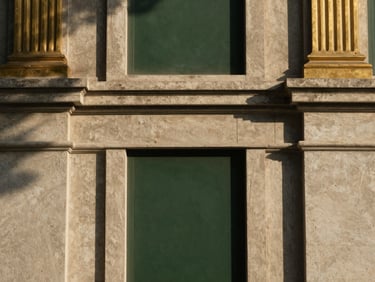 Close-up of premium raw concrete and brass architectural details, soft shadows, warm editorial