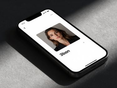 Extreme close-up of a high-end mobile mockup displaying custom social creative with sharp studio lighting and dramatic shadows, 35mm film look.
