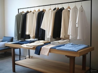 Capsule wardrobe showing mix-and-match professional pieces.