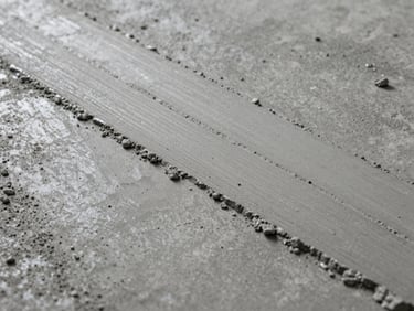 Extreme close-up of freshly poured concrete surface showing aggregate texture and trowel marks under cool studio strobe light, grey tones with sharp material detail