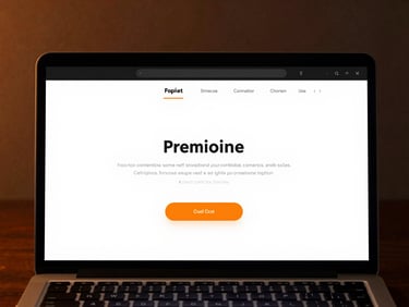 Clean mockup of a modern, high-converting website on a laptop screen, showing a clear call-to-action button, warm orange accent lighting, moody professional tone.
