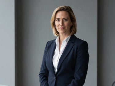 Professional portrait of Sarah Jenkins, female operations director, slate gray studio setting, soft daylight, sharp focus, 35mm