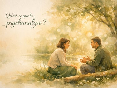Discussion en face-à-face dans un cadre naturel illustrant un échange en psychanalyse