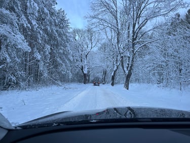 Driving in the Polish Lake District in Winter