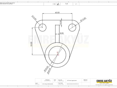 üniversite autocad sınavı çizim, çizim örneği, 2 boyutlu çizim, 2 boyutlu teknik resim