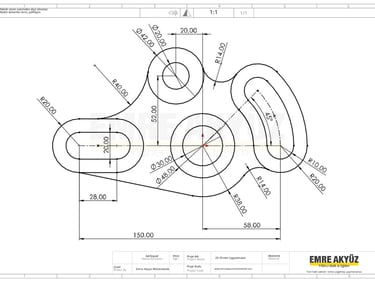 2d çizim örnekleri, sınav sorusu, autocad sınav, solidworks sınav