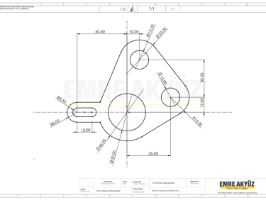 üniversite autocad sınavı çizim, çizim örneği, 2 boyutlu çizim, 2 boyutlu teknik resim