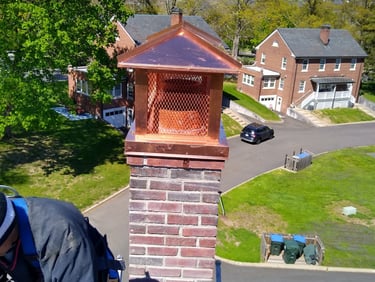 fluid copper applcation on chimney cap in fairfield county new york