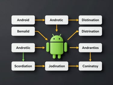 Technical vector diagram of Android power distribution states, clean monospaced labels, terminal-green and battery-amber lines on a dark charcoal background