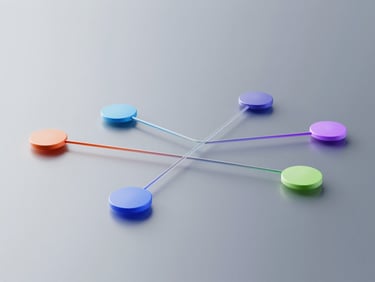 Sleek 3D render of a minimalist software canvas, fluid connection lines linking colorful design nodes, soft studio lighting, cool metallic tones.