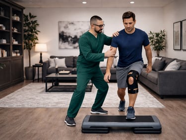 fisioterapeuta realizando exercício com um paciente com dor no joelho