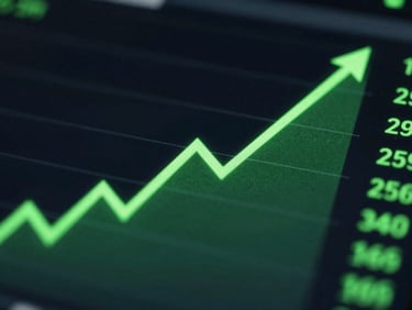 Macro close-up of a data dashboard showing sharp positive trend lines, low-key dramatic neon green light, 35mm.