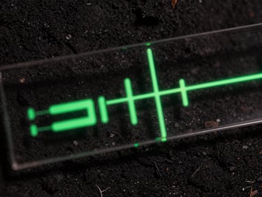 Abstract light refractions representing digital signals passing through glass, dark charcoal background, high-contrast, 35mm.