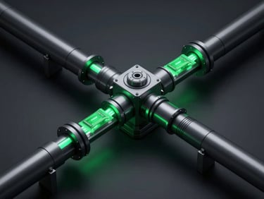 Sleek 3D render of an automated pipeline with glowing electric green data packets passing through precise filter nodes, isometric perspective. Dark mode aesthetic, deep slate accents, moody technical lighting.