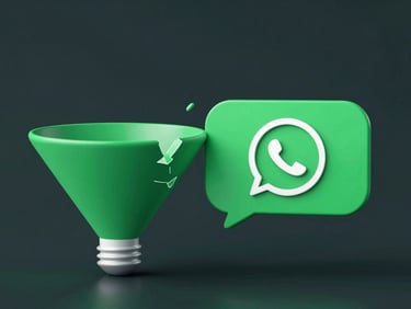 Stylized graphic showing a broken email funnel contrasted with a simple, direct WhatsApp chat bubble, minimalist tech-editorial style, deep charcoal and electric green tones, crisp studio lighting.