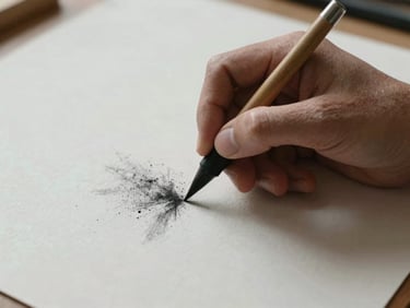 Close-up of artist hands working with charcoal on thick textured paper, soft natural side light, elegant and focused