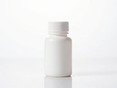 Front-facing studio shot of a white phenyl bottle on a clean reflective surface, clinical lighting