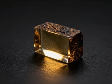 A block of dark agarwood resin reflecting a single beam of sharp golden light, deep shadows, macro depth of field