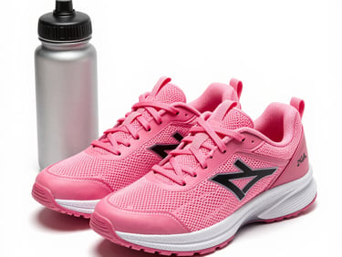 A pair of worn, comfortable canvas sneakers resting on a sunlit wooden entryway bench next to a water bottle, warm shadows.