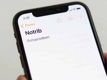 Close-up of an Android phone screen showing a clean note-taking app interface, plain text visible, natural light, white background, sharp detail