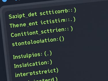 Crisp technical vector illustration of a terminal command prompt executing a silent installation script, neon green code highlights on deep charcoal screen, tight macro crop.