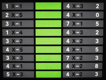 Extreme close-up overhead view of a monochrome data grid showing 15 rows of virtual football match result sequences, neon green highlighted cells marking pattern breakpoints, studio precision lighting, high contrast on near-black background, no human figures