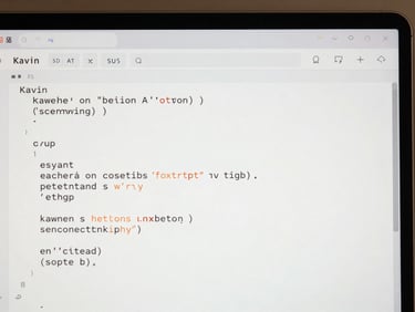 Screen capture showing a chat interface with an AI model, code visible on the left half, Kavin's typed prompt visible in the input field, neutral light studio tone