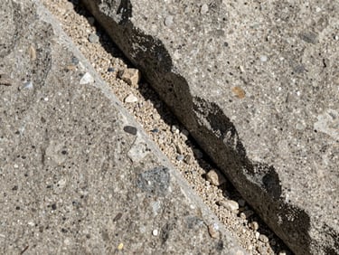 Macro close-up shot of sharp-textured split stone aggregates and coarse concrete sand, showing detailed mineral grains under bright direct sunlight, high contrast.