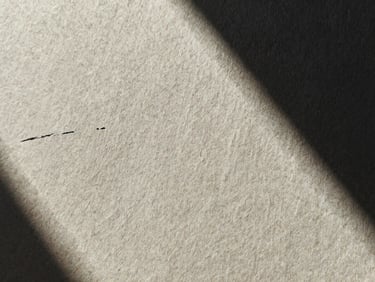 Close-up of textured heavy cotton paper with black ink bleeding into the fibers, high contrast natural light, deep shadows.
