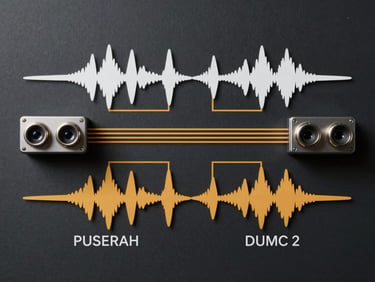 Flat orthographic schematic diagram of an audio signal flow, showing stereo input splitting into phase, frequency, and dynamic analysis blocks, white and amber vector lines on a dark grey background.