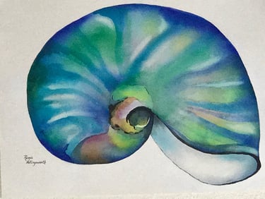 Ocean spiral in effervescent cool turquoise, emerald and sapphire with subtle violets and gold