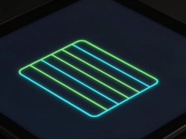 Isometric vector diagram of clean Android system architecture, neon green and cyan lines tracing memory allocation, dark background