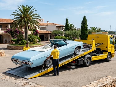 Trasporto auto d'epoca Porto Cervo, luxury car transport Costa Smeralda, Oldtimer Transport.