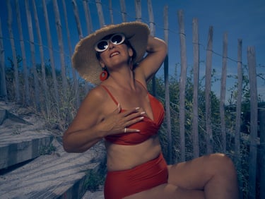 mature creator posing in bikini for social media
