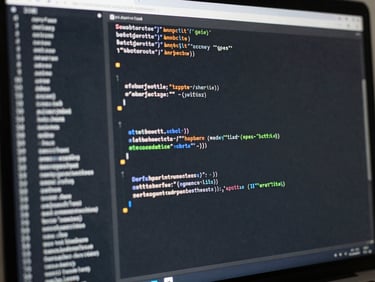 Macro shot of a high-resolution monitor displaying lines of code and API endpoints, cool daylight, sharp focus.