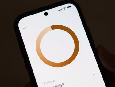 Tight crop of an Android phone screen showing a minimal timer or focus app interface, amber progress ring on a near-white background, hand barely visible at the bottom edge, natural light