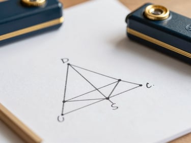 A close-up of geometric proofs sketched on craft paper, warm mathematical tools, premium editorial photography