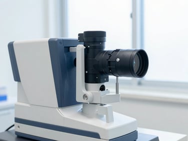 Macro shot of advanced audiology diagnostic equipment, clean clinical setting, bright natural window light, sharp focus, 50mm