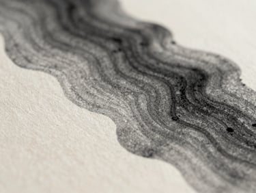 Extreme macro close-up of charcoal black ink bleeding into warm off-white paper fibers, showing rich texture and soft organic gradients under diffused natural daylight