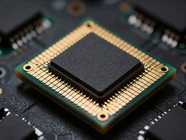 Macro studio photograph of an advanced IGBT semiconductor module, low-key dramatic lighting, gold contact pins reflecting light, dark technical background