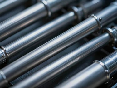 Low-key, cool-toned macro shot of physical enterprise infrastructure, brushed steel and fiber optic conduits, sharp silver reflections.