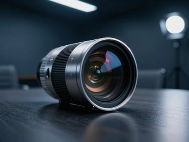 Low-key dramatic corporate boardroom, cinematic lighting, cool blue tones, anamorphic lens flare