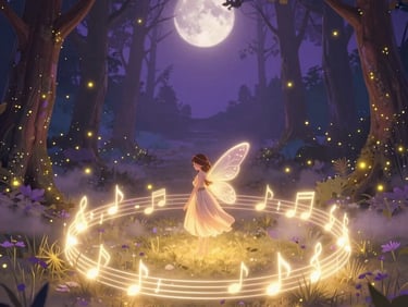 A whimsical watercolor illustration of a friendly forest owl perched on a branch under a glowing crescent moon, soft lavender and gold tones.