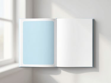 Clean product mockups of digital planning guides on a light grey background, soft morning window light, pale blue and warm white tones, clean minimalist composition, 35mm lens