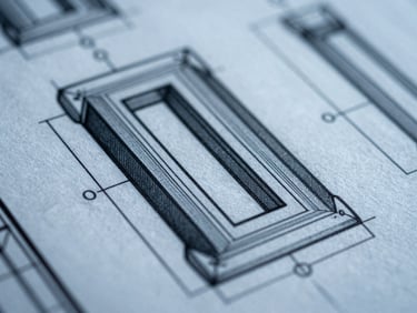 Macro photograph of high-end industrial design schematics, sharp architectural lines, cool-toned directional light, 35mm