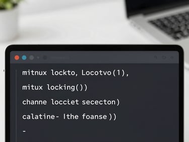 A clean close-up of Go code implementation showing mutex locking and channel selection, dark mode theme, crisp text, shallow depth of field