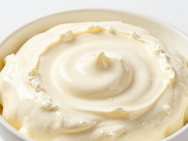 Thick set curd in a clean professional dairy container, bright high-key lighting