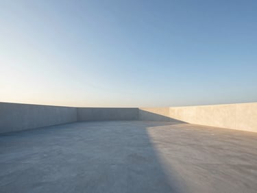 Wide angle view of a well-lit, clean land lot at golden hour, low horizon, expansive clear sky