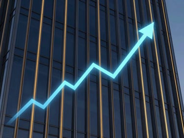 Stylized graphic representation of financial growth or cost savings, clean lines, subtle neon blue highlights.